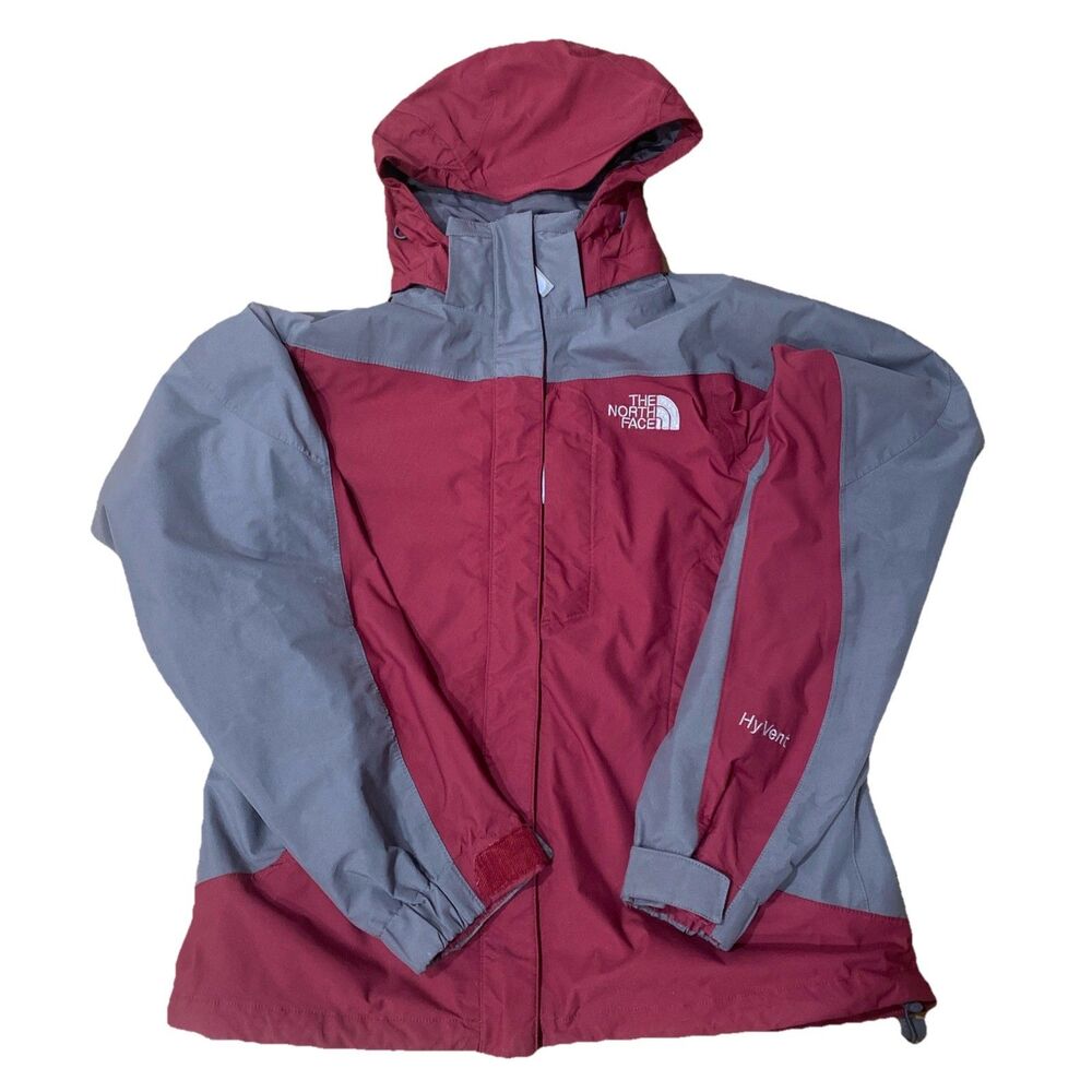 The North Face Hyvent Jacket Women's M Maroon And Gray Raincoat Windbreaker